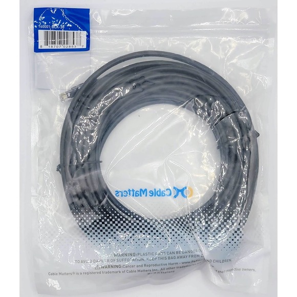 Cable Matters 10Gbps Snagless Cat 6 Ethernet Cable 30 ft - Black - Picture 10 of 10